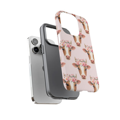 Floral Cow Phone Case – Cute Pink Cow Print Tough Protective Case for Iphone, Samsung Galaxy and Pixel