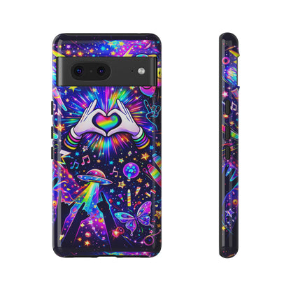 Rainbow Heart Hands Phone Case – Neon Galaxy EDM Festival Tough Cover