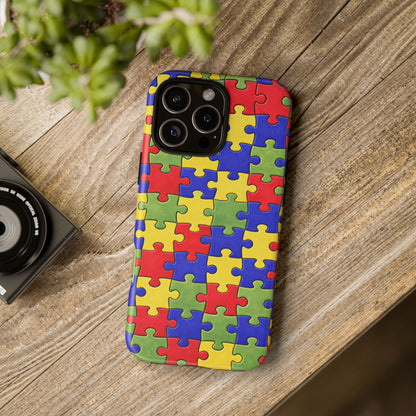 Colorful Puzzle Phone Case, Autism Awareness Jigsaw Design, Tough Protective Case, iPhone & Samsung Case, Vibrant Puzzle Pattern