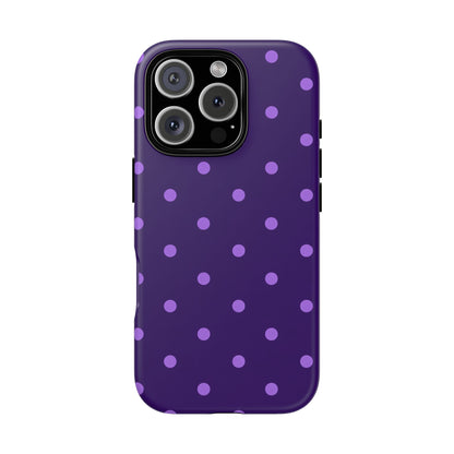 Purple Polka Dot Tough Phone Case – Cute Stylish Durable Protective Cover for Iphone, Samsung Galaxy and Pixel