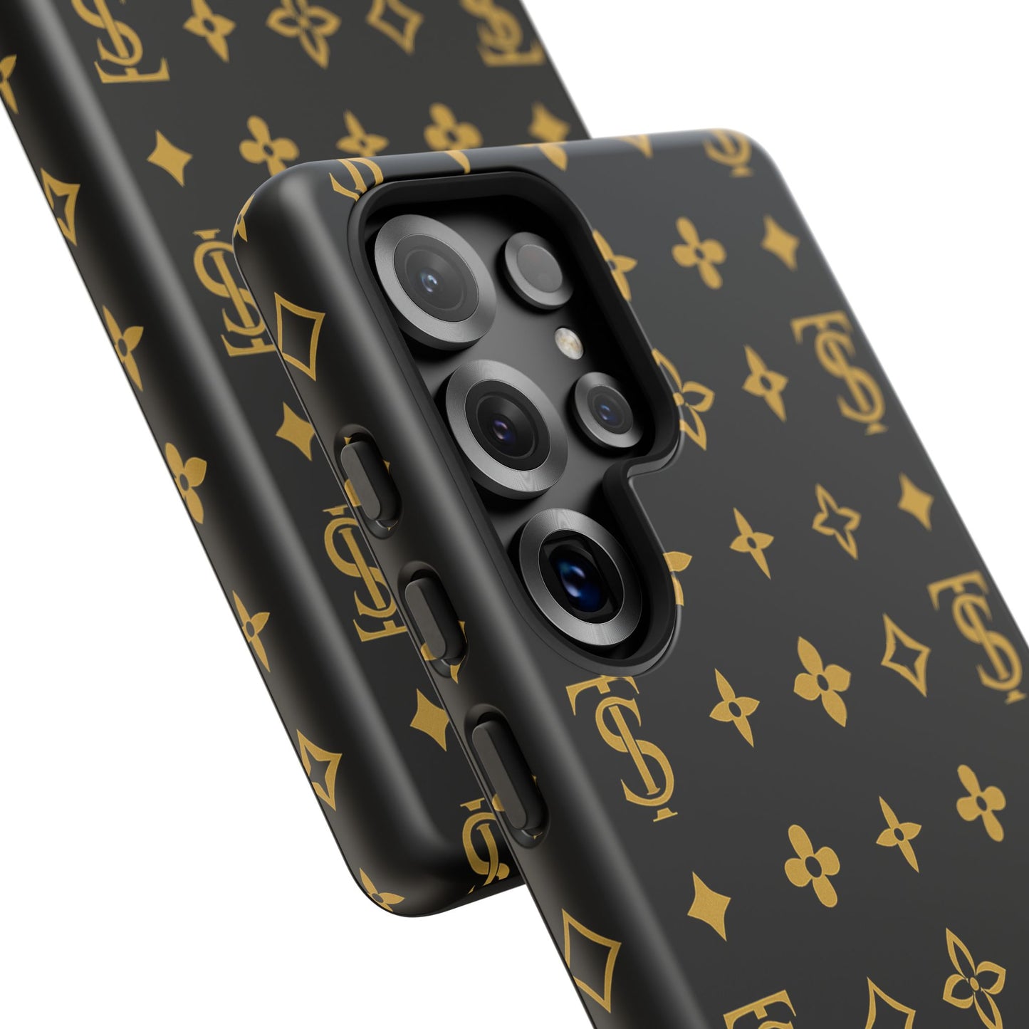 Gold Monogram Pattern Tough Phone Case | Black & Gold Luxury Design for Iphone, Samsung Galaxy and Pixel