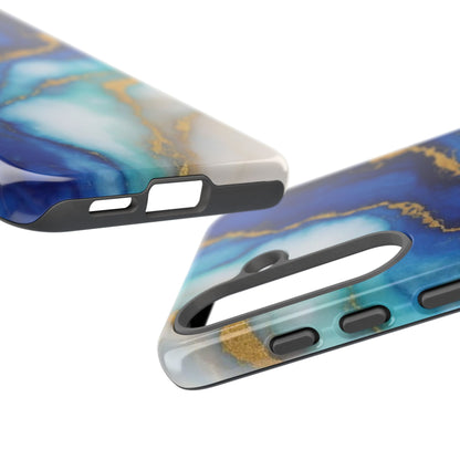 Blue & Gold Marble Phone Case – Luxury Resin Art Tough Case (iPhone, Samsung, Pixel)