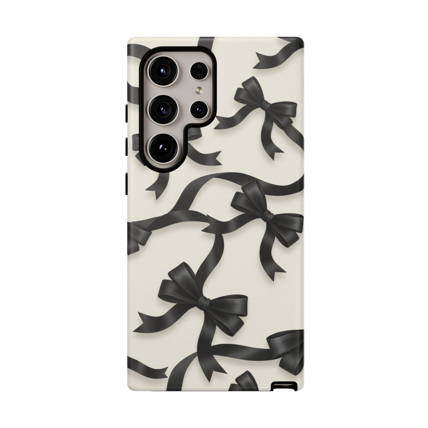 Black Ribbon Bow Phone Case, Minimal Bow Pattern Tough Protective Case