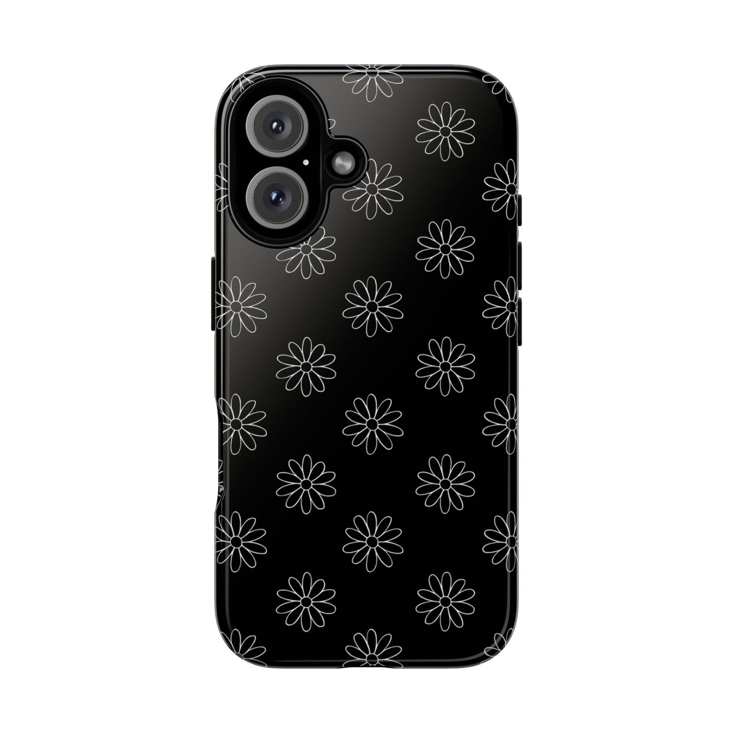 Black Daisy Floral Phone Case – Slim Protective Tough Case for Iphone, Samsung Galaxy and Pixel