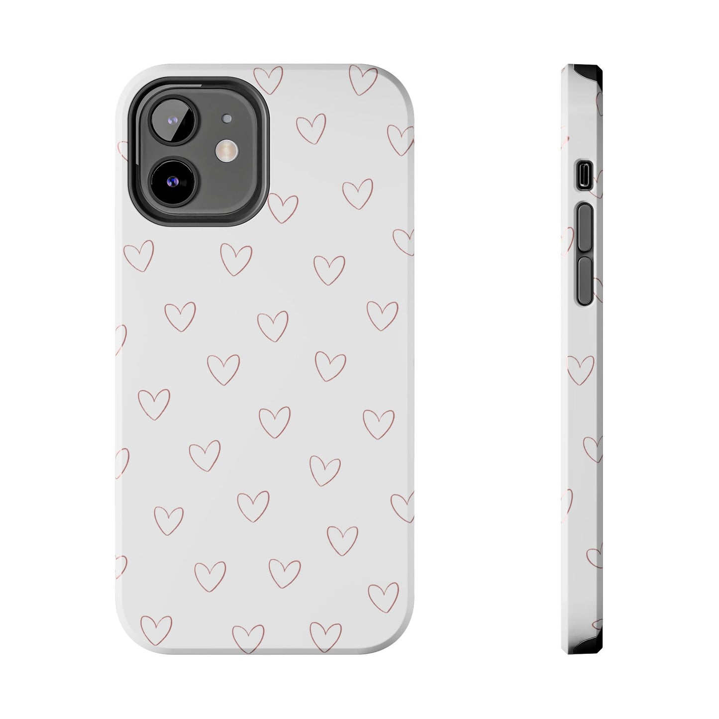 Hand-Drawn Hearts Tough Phone Case | Minimal Pink Heart Pattern