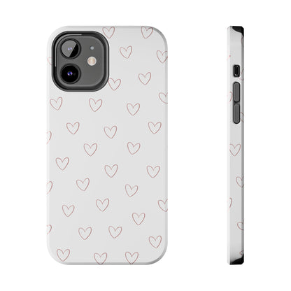 Hand-Drawn Hearts Tough Phone Case | Minimal Pink Heart Pattern