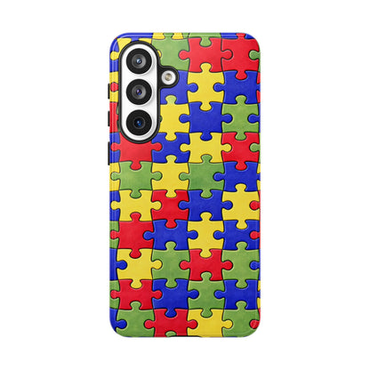 Colorful Puzzle Phone Case, Autism Awareness Jigsaw Design, Tough Protective Case, iPhone & Samsung Case, Vibrant Puzzle Pattern
