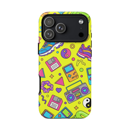 90s Retro Neon Phone Case – Y2K Nostalgia Colorful Icons Tough Protective Case