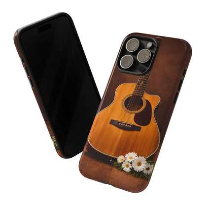 Acoustic Guitar Daisy Phone Case | Rustic Music Lover Tough Cover