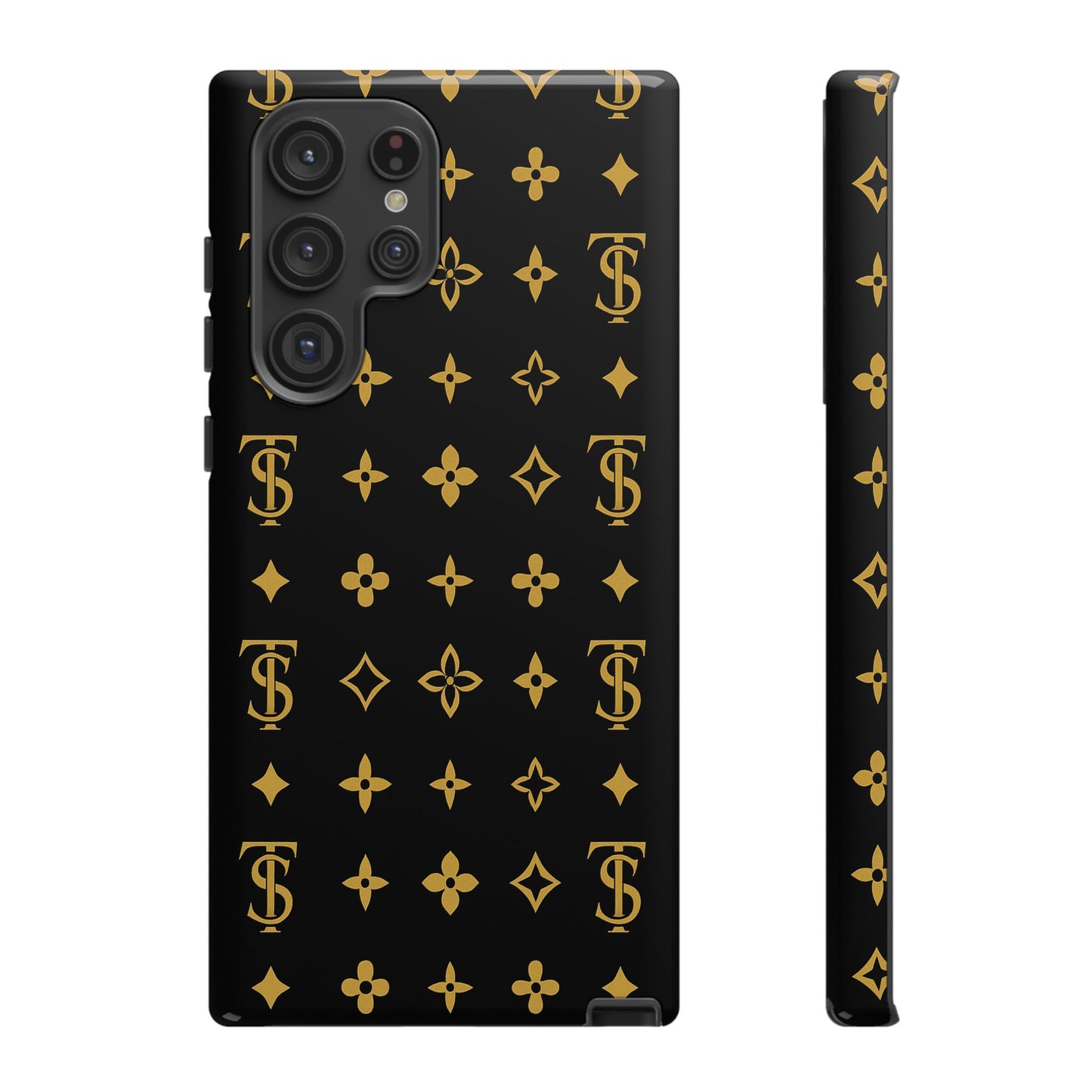 Gold Monogram Pattern Tough Phone Case | Black & Gold Luxury Design for Iphone, Samsung Galaxy and Pixel