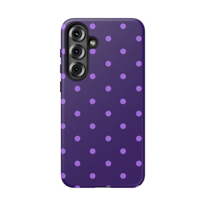 Purple Polka Dot Tough Phone Case – Cute Stylish Durable Protective Cover for Iphone, Samsung Galaxy and Pixel