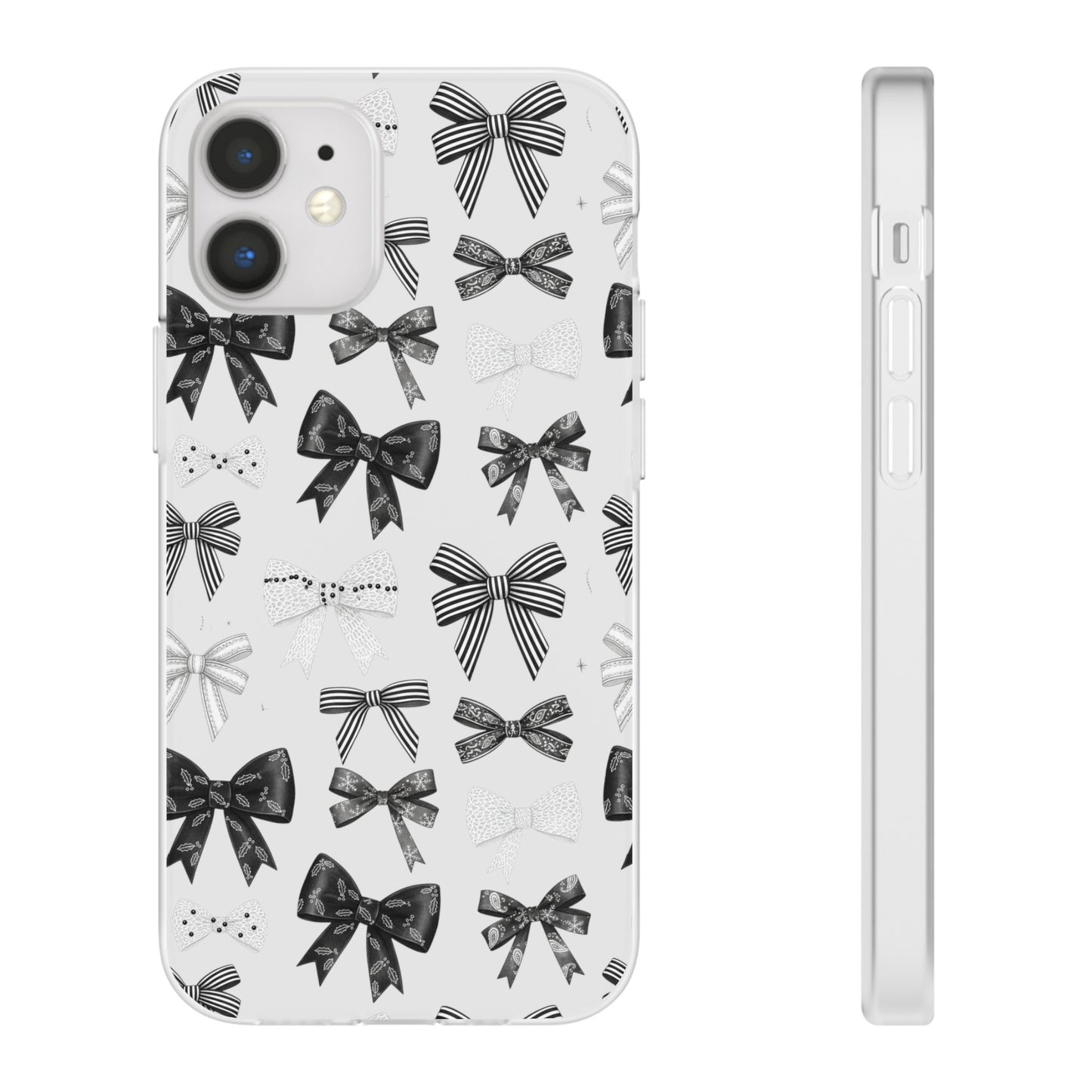 Black & White Bow Pattern Phone Case | Minimal Coquette Flexi Case