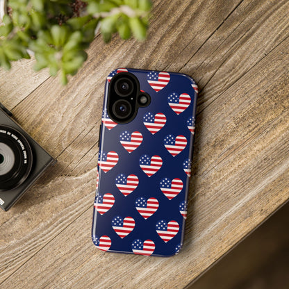 Patriotic American Flag Heart Phone Case – Tough Shockproof, USA Stars & Stripes for Iphone, Samsung Galaxy and Pixel