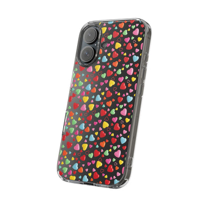 Colorful Heart Clear Phone Case | Impact-Resistant Valentine Aesthetic Case