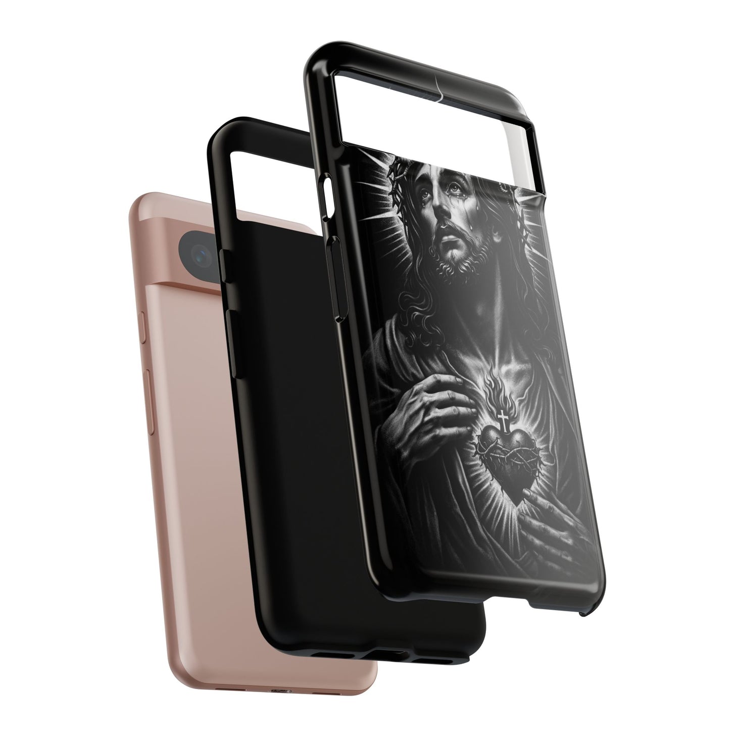 Jesus Sacred Heart Phone Case Black White Christian Faith Aesthetic