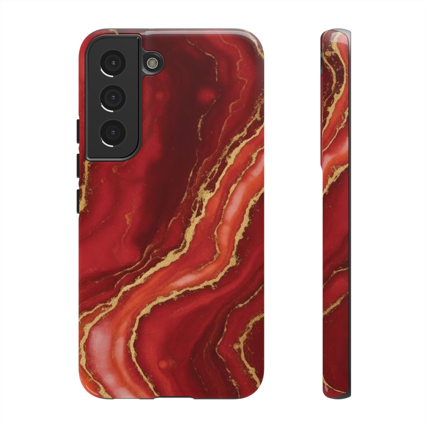 Red Agate Marble Phone Case – Gold Vein Luxury Stone Tough Case (iPhone, Samsung, Pixel)