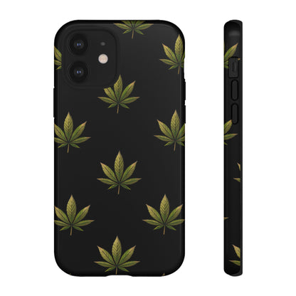 Cannabis Leaf Phone Case Green Weed Leaf Pattern Tough Protective Cover