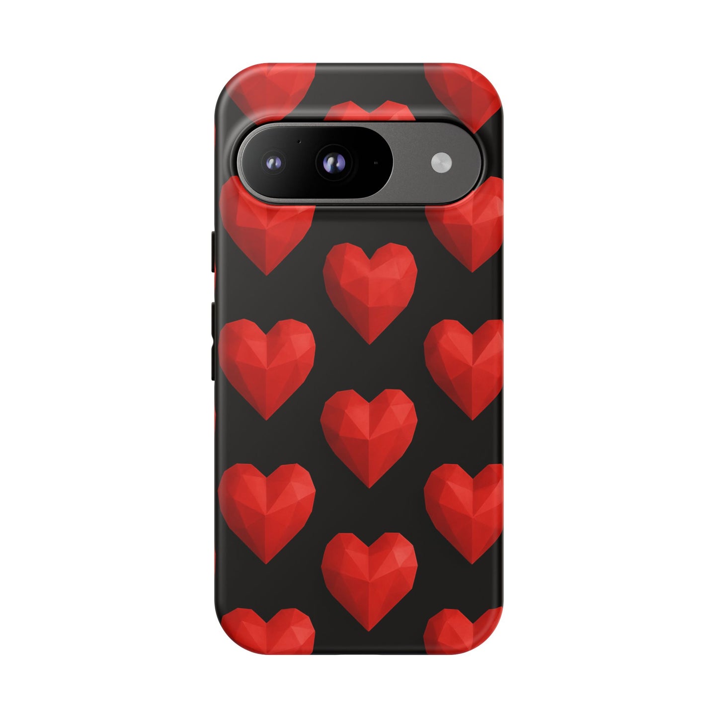 Red Heart Phone Case – Geometric Heart Pattern Tough Case (Black)