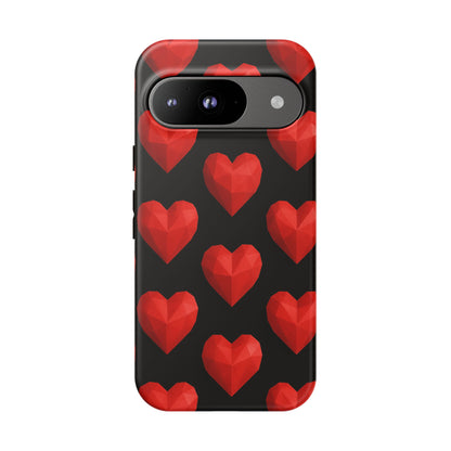 Red Heart Phone Case – Geometric Heart Pattern Tough Case (Black)