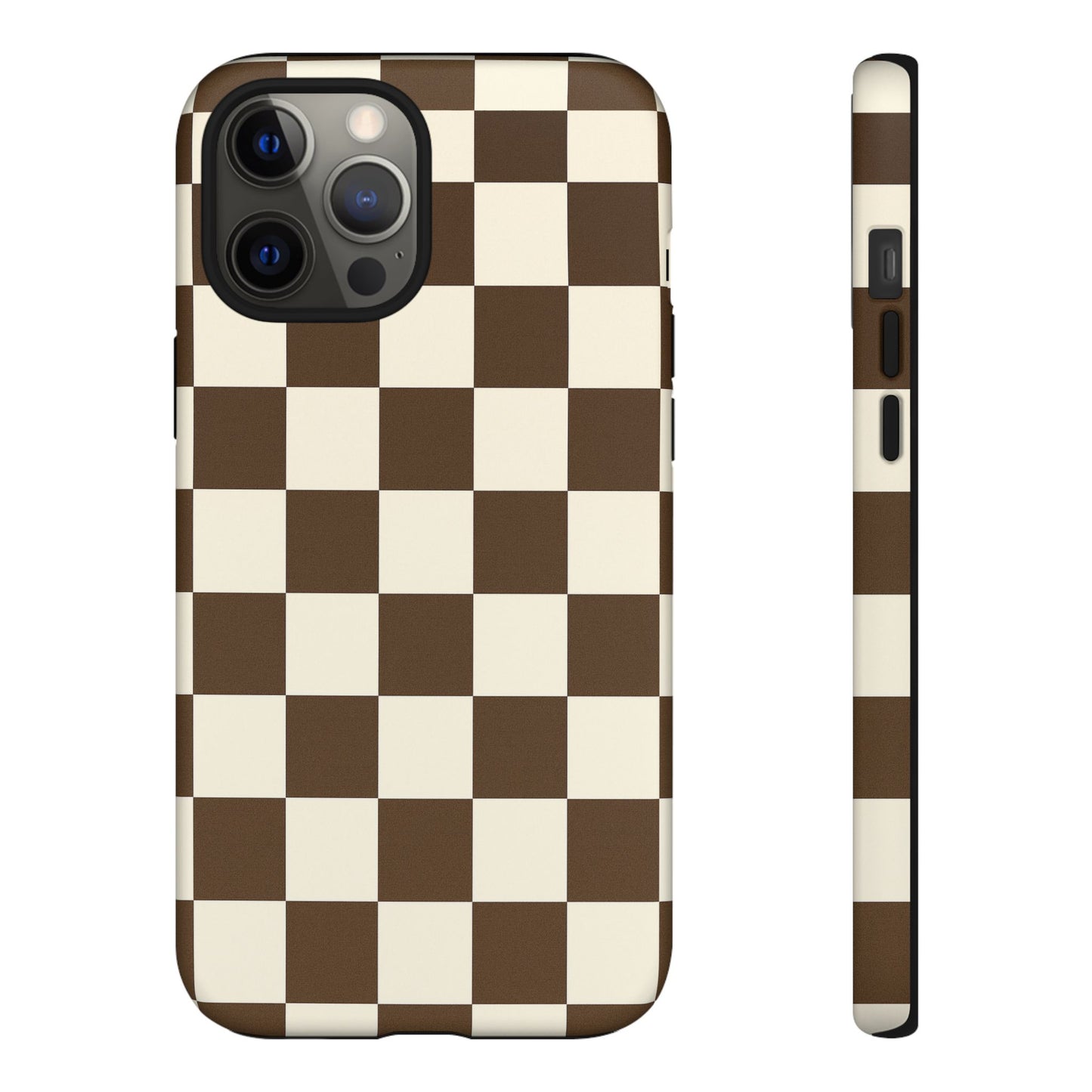 Mocha Checkerboard Phone Case | Neutral Aesthetic Checkered iPhone & Samsung Tough Case