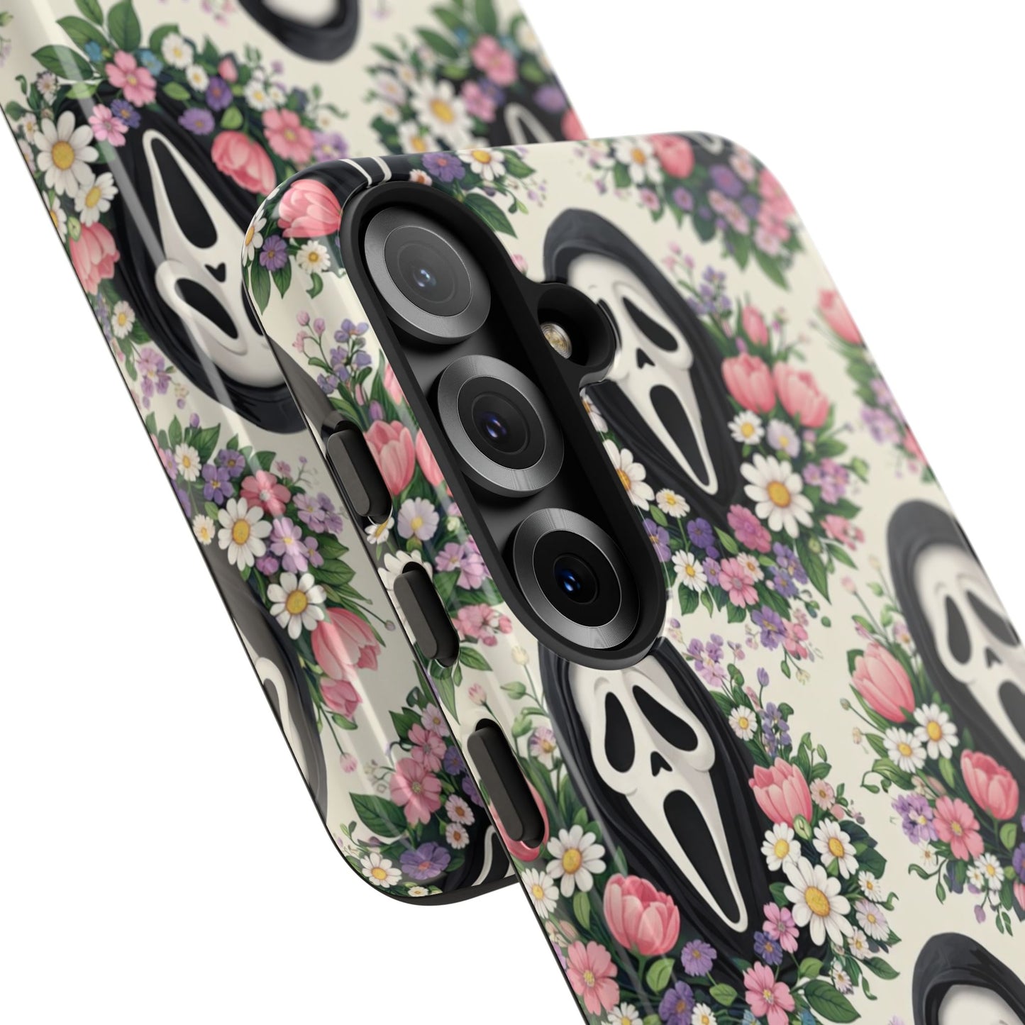 Floral Ghost Face Aesthetic Phone Case – Cute Spooky Tough Cover