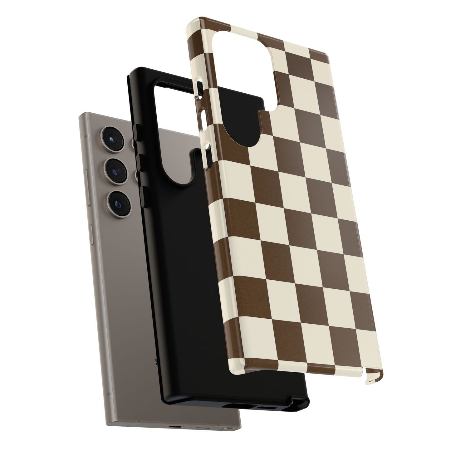 Mocha Checkerboard Phone Case | Neutral Aesthetic Checkered iPhone & Samsung Tough Case