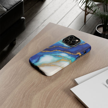 Blue & Gold Marble Phone Case – Luxury Resin Art Tough Case (iPhone, Samsung, Pixel)
