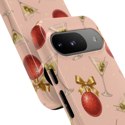 Cocktail Ornament Phone Case – Pink Martini & Cherry Pattern | Glossy or Matte for Iphone, Samsung Galaxy and Pixel