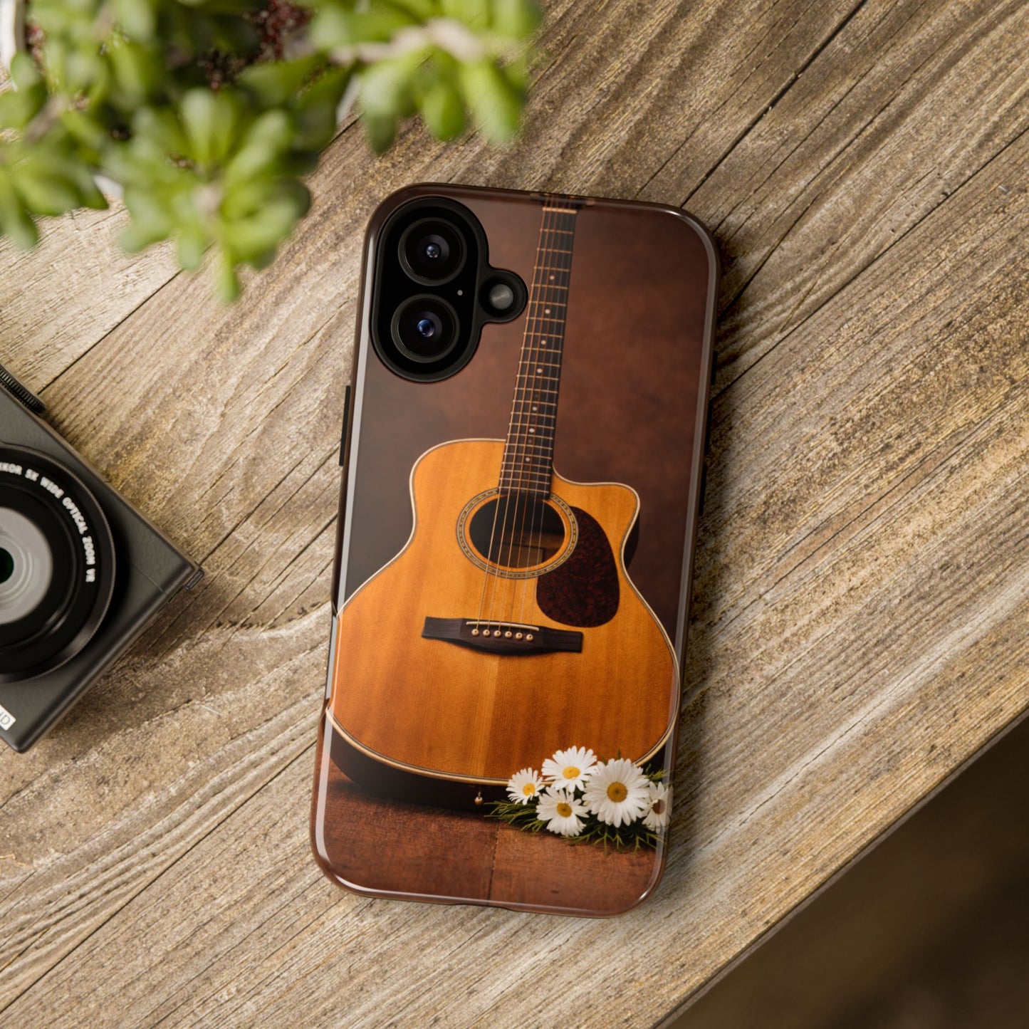 Acoustic Guitar Daisy Phone Case | Rustic Music Lover Tough Cover