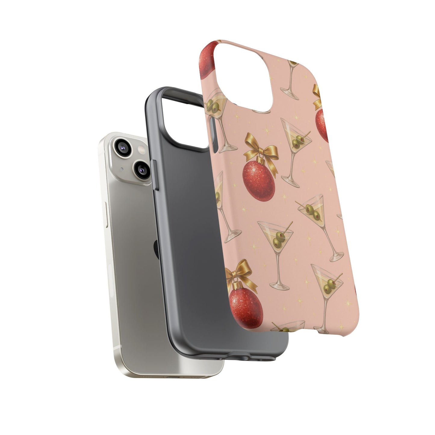 Cocktail Ornament Phone Case – Pink Martini & Cherry Pattern | Glossy or Matte for Iphone, Samsung Galaxy and Pixel