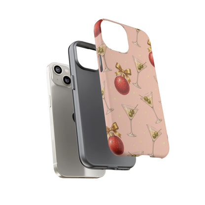 Cocktail Ornament Phone Case – Pink Martini & Cherry Pattern | Glossy or Matte for Iphone, Samsung Galaxy and Pixel
