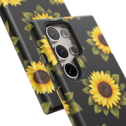 Sunflower Floral Tough Phone Case – Black Background Protective Cover for Iphone, Samsung Galaxy and Pixel