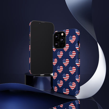 Patriotic American Flag Heart Phone Case – Tough Shockproof, USA Stars & Stripes for Iphone, Samsung Galaxy and Pixel