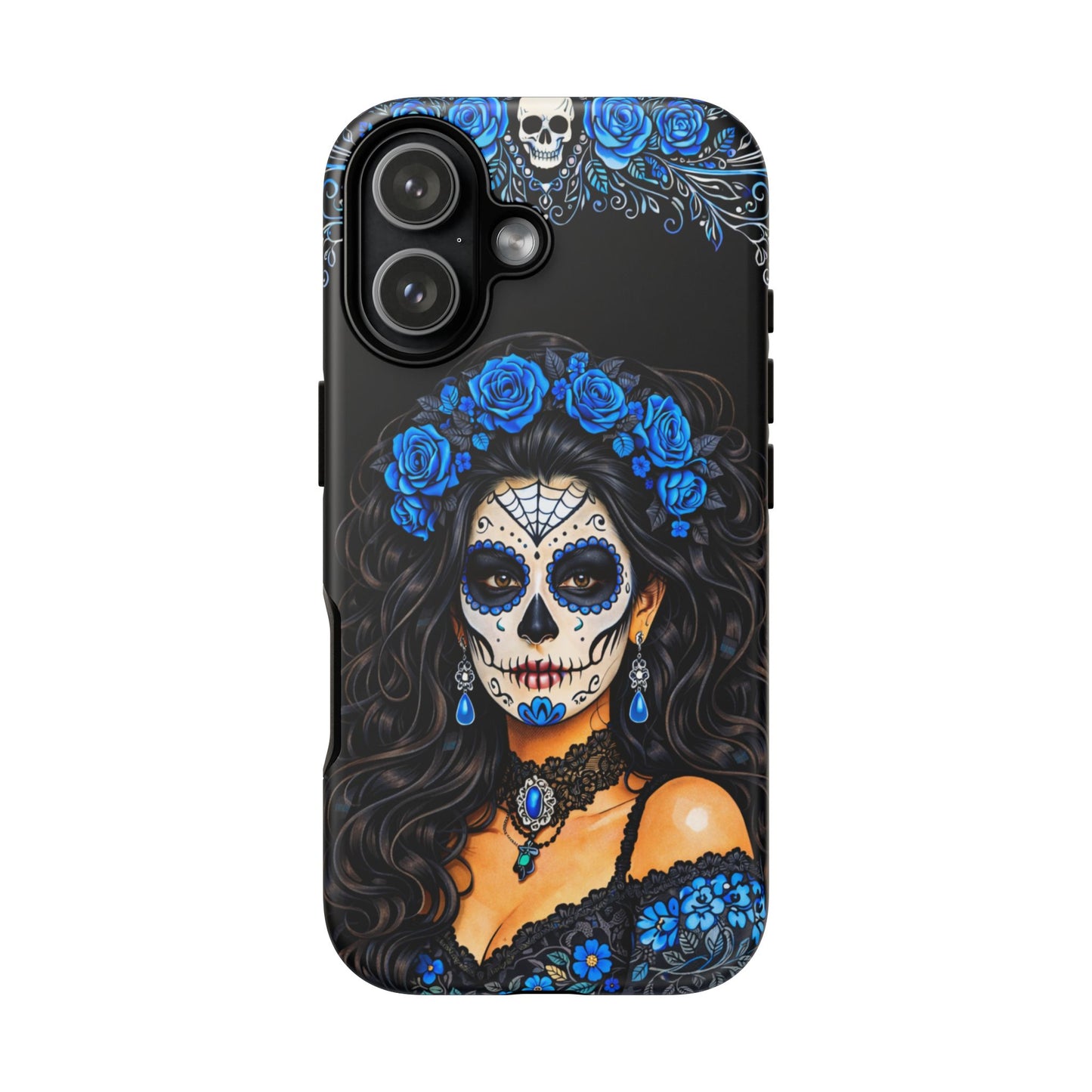 Blue Sugar Skull Woman Phone Case – Day of the Dead Aesthetic Tough Cover