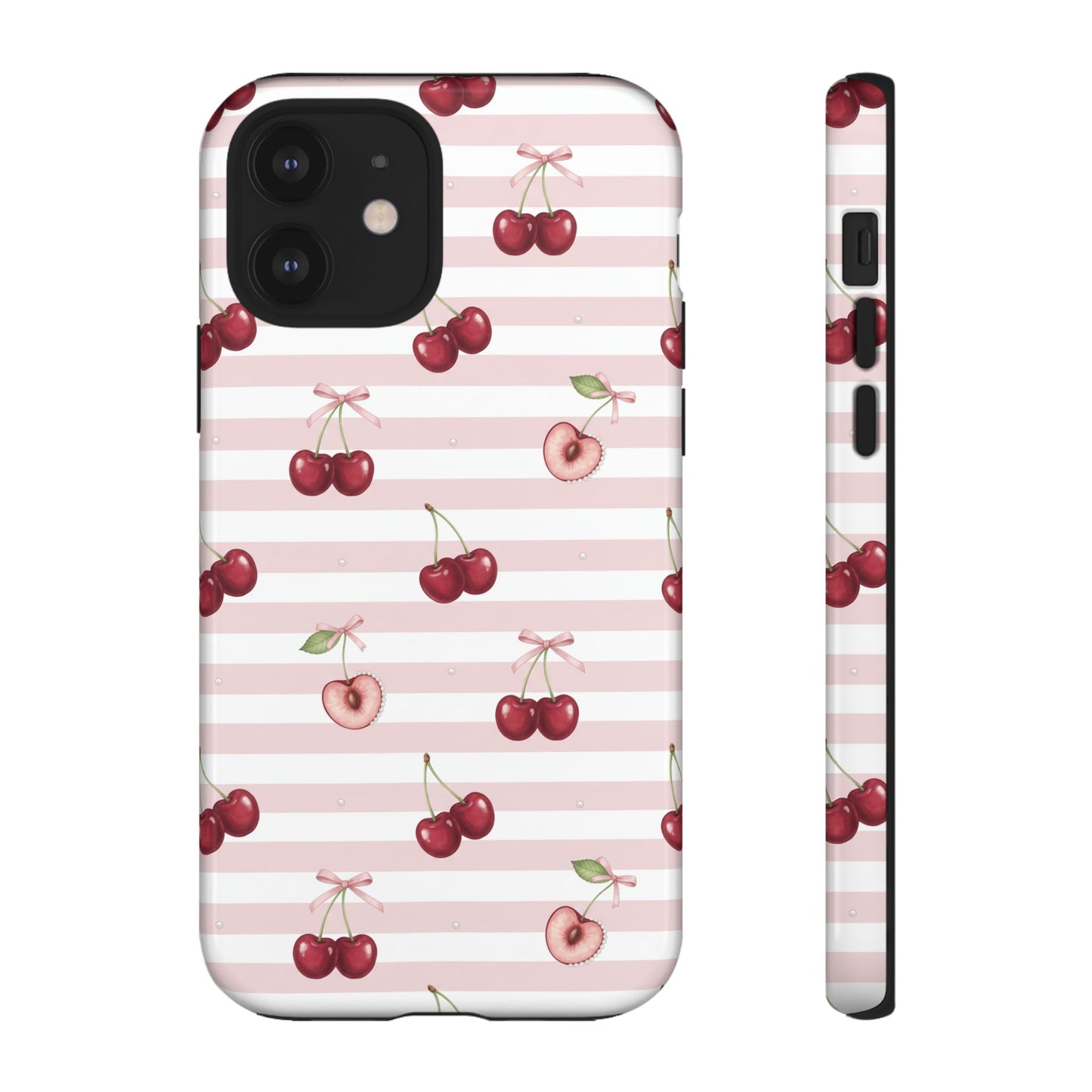 Pink Cherry Stripe Phone Case | Cute Coquette Aesthetic Protective Tough Case