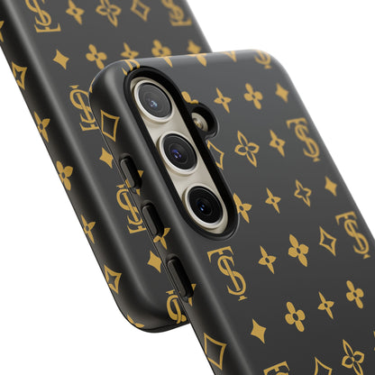 Gold Monogram Pattern Tough Phone Case | Black & Gold Luxury Design for Iphone, Samsung Galaxy and Pixel