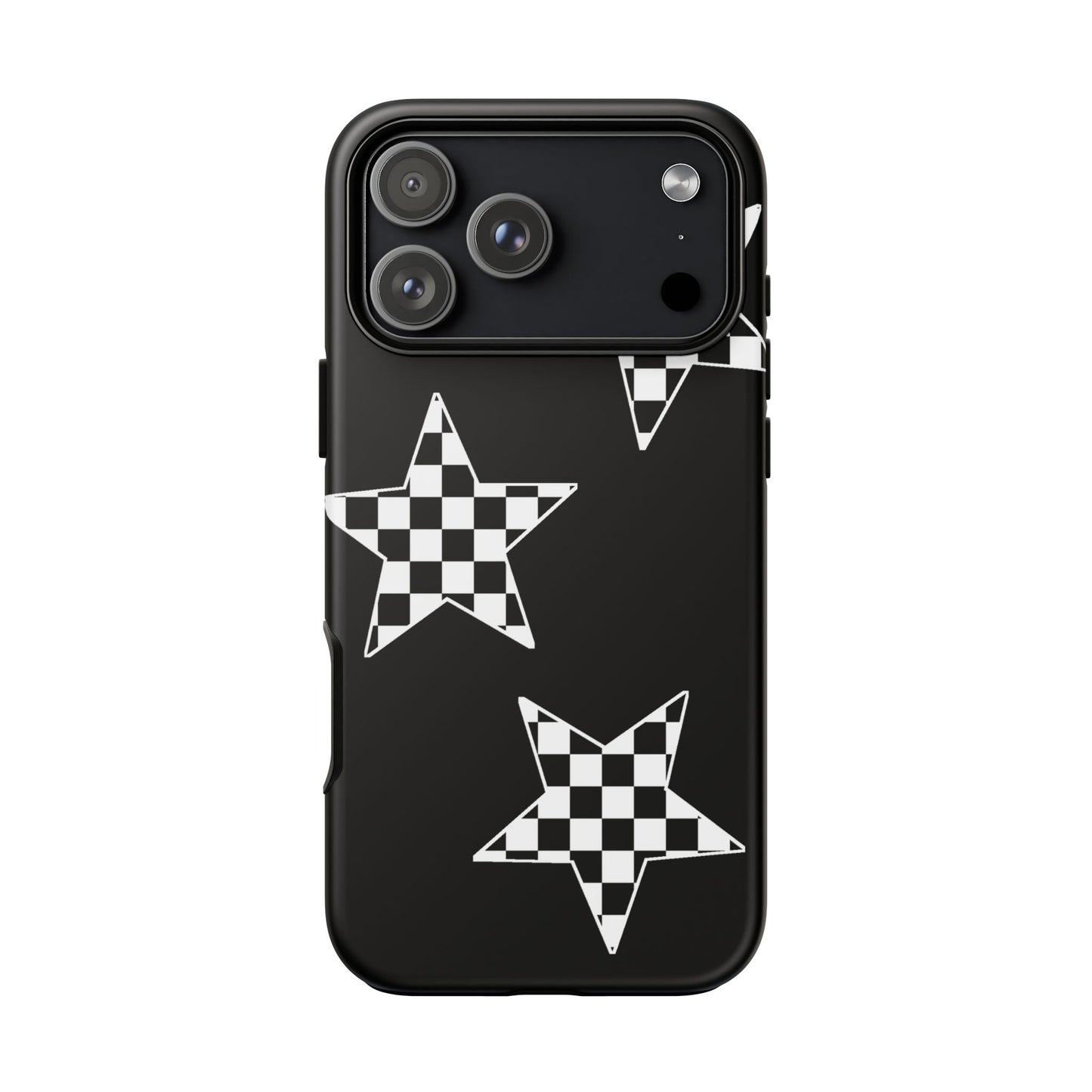 Checkered Star Tough Phone Case – Black Retro Graphic Protective Cover for Iphone, Samsung Galaxy and Pixel