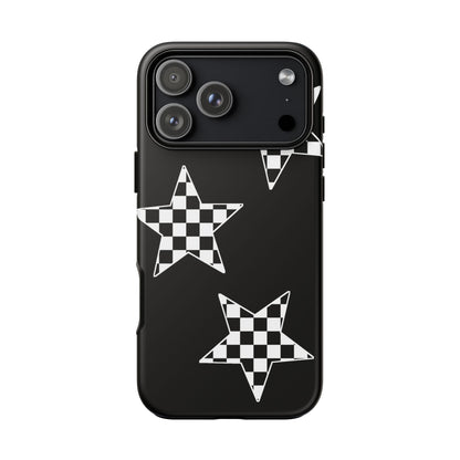 Checkered Star Tough Phone Case – Black Retro Graphic Protective Cover for Iphone, Samsung Galaxy and Pixel