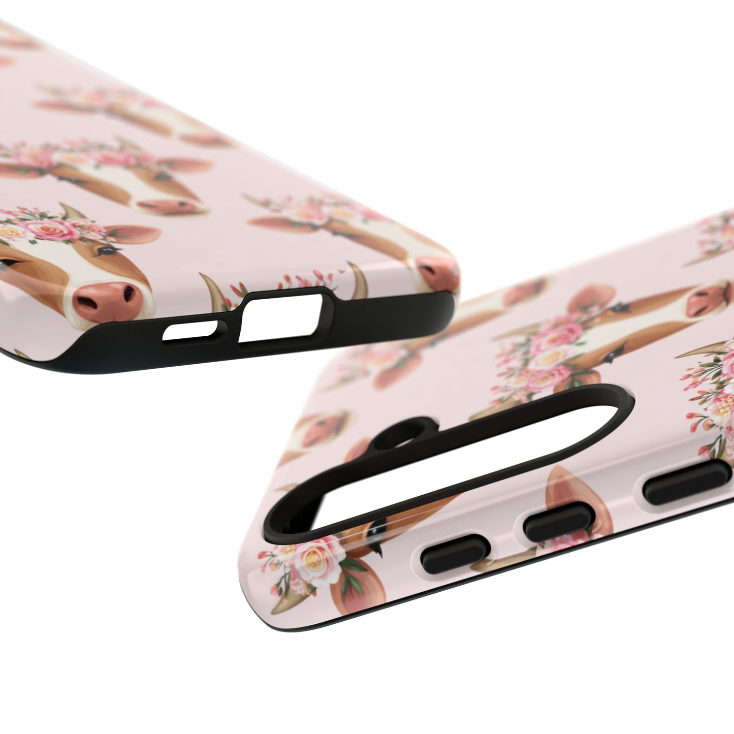Floral Cow Phone Case – Cute Pink Cow Print Tough Protective Case for Iphone, Samsung Galaxy and Pixel