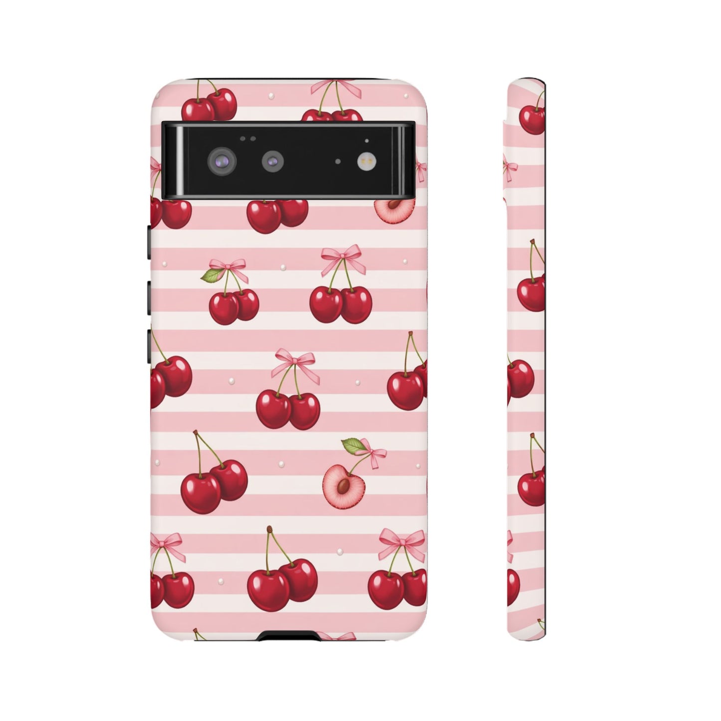 Coquette Cherry Bow Phone Case | Cute Pink Aesthetic Cherry Pattern Tough Case for iPhone & Samsung