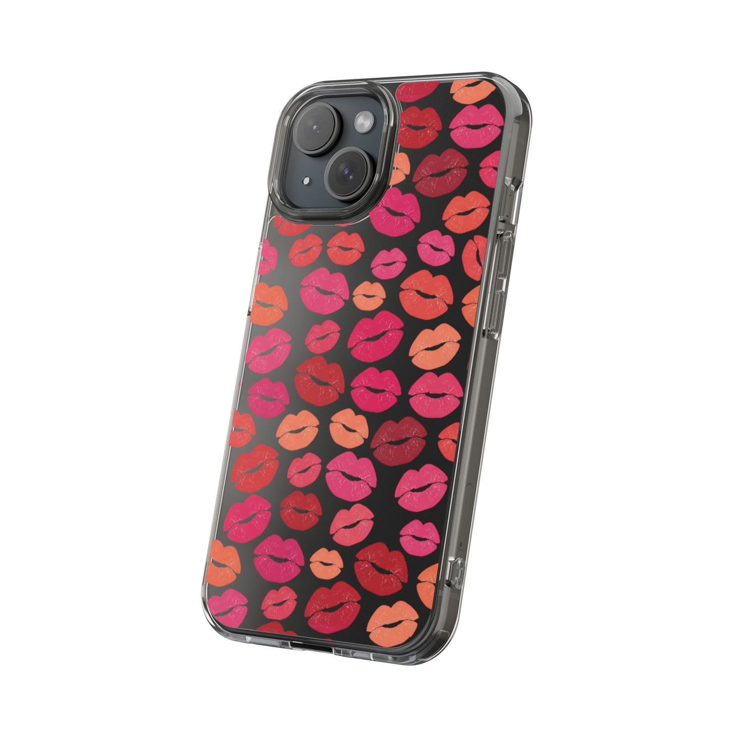Kiss Print Clear Phone Case | Red Lip Pattern Impact-Resistant Case