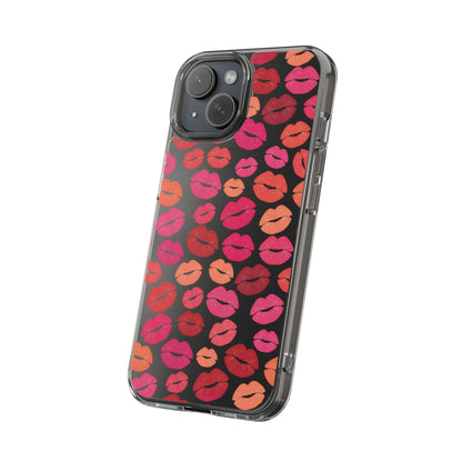 Kiss Print Clear Phone Case | Red Lip Pattern Impact-Resistant Case