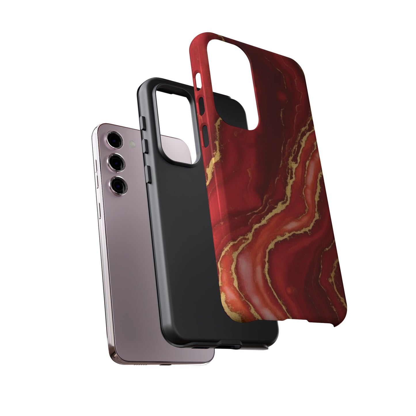 Red Agate Marble Phone Case – Gold Vein Luxury Stone Tough Case (iPhone, Samsung, Pixel)