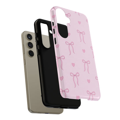 Pink Bow Heart Aesthetic Phone Case – Coquette Cute Tough Cover