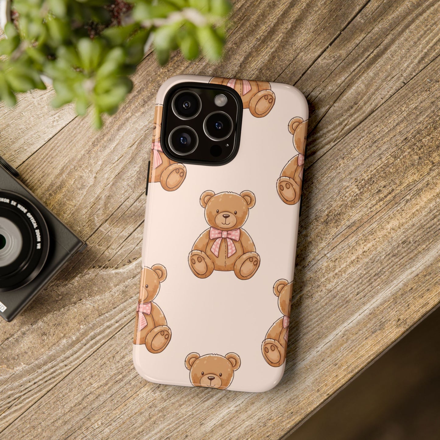 Teddy Bear Phone Case | Cute Coquette Aesthetic Pink Bear Pattern Case | Kawaii Soft Girl iPhone & Samsung Tough Protective Case
