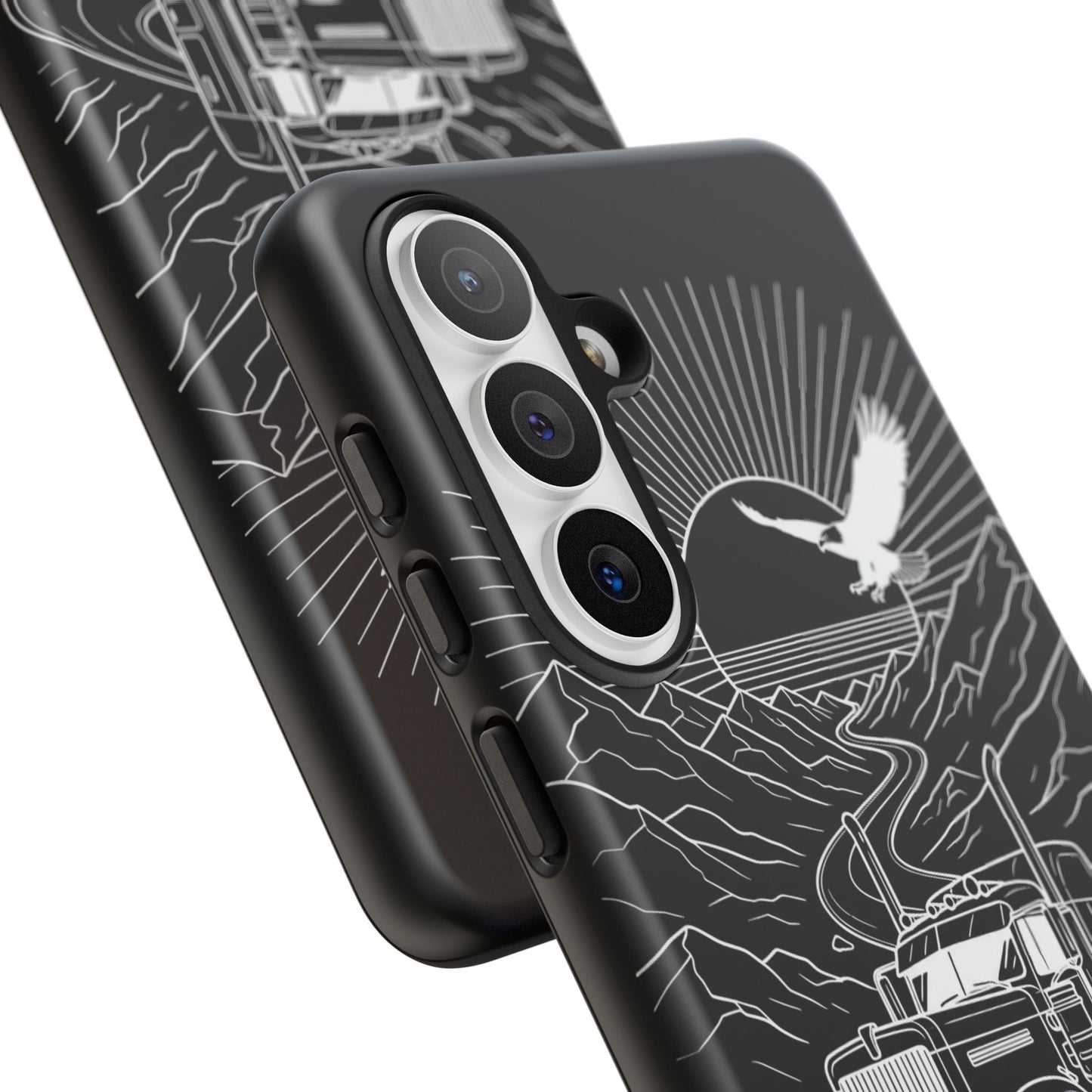 Trucker Highway Phone Case | Eagle & Mountain Line Art | Black Western Tough Case