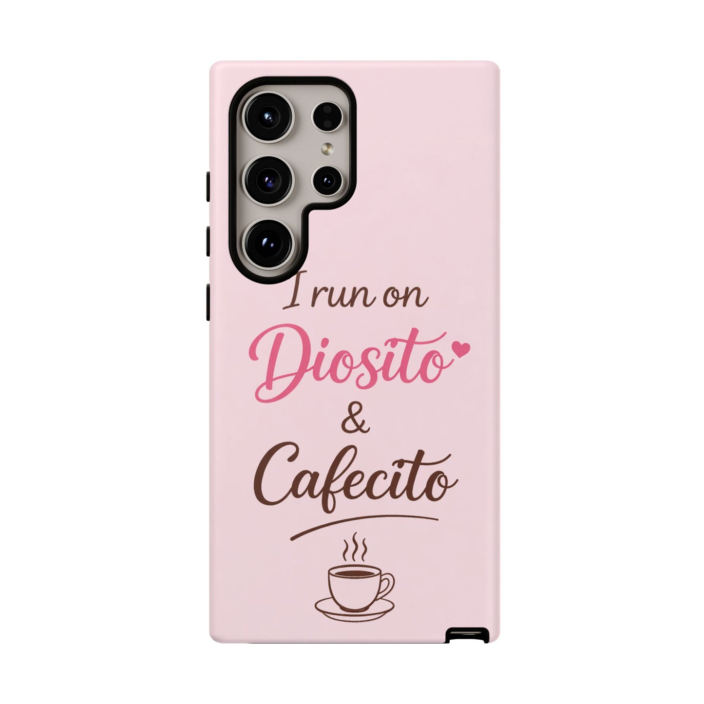 I Run on Diosito y Cafecito Phone Case, Pink Aesthetic Latina Faith Coffee Case, Girly Protective iPhone Samsung Cover