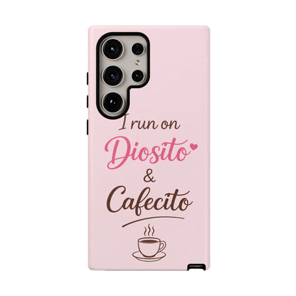 I Run on Diosito y Cafecito Phone Case, Pink Aesthetic Latina Faith Coffee Case, Girly Protective iPhone Samsung Cover