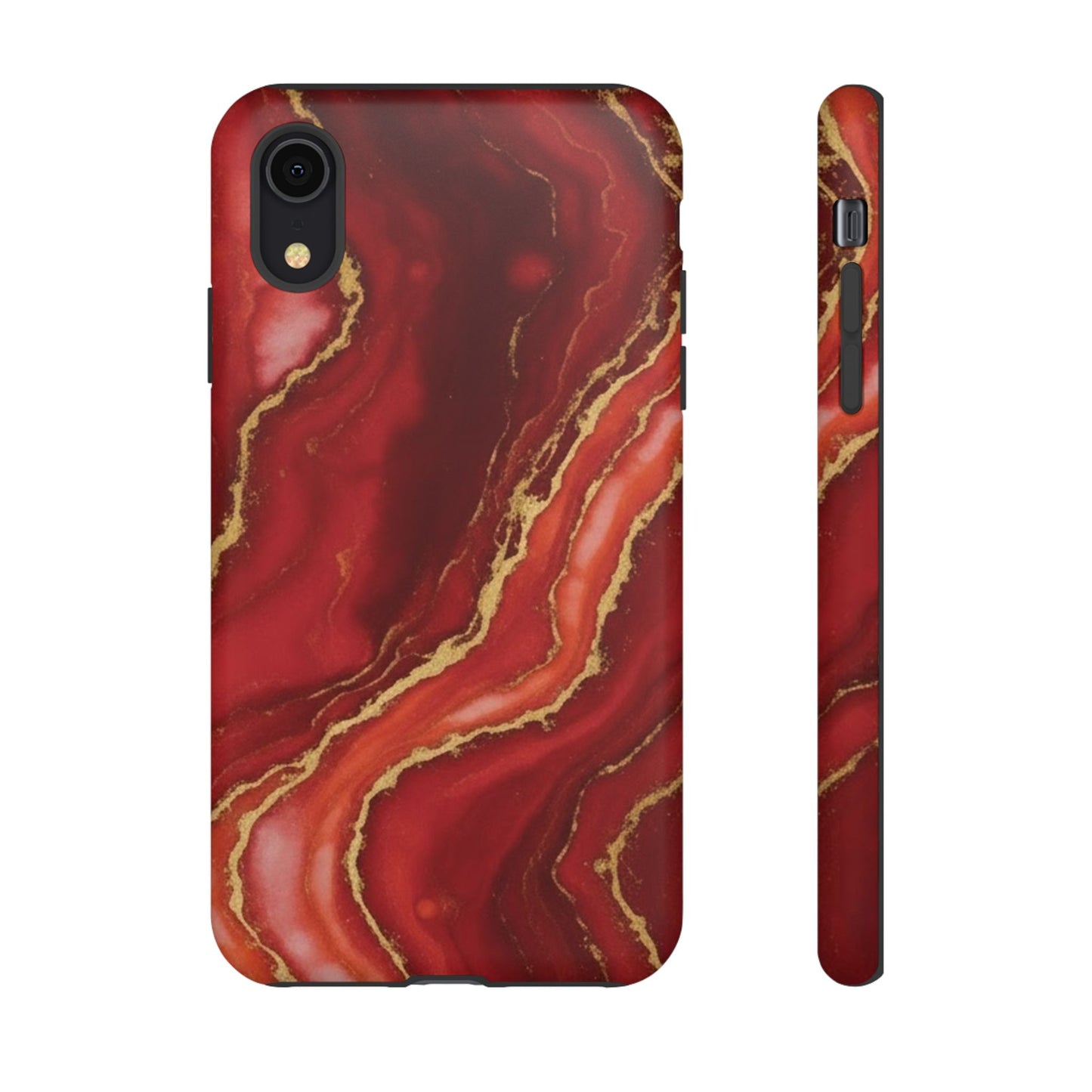 Red Agate Marble Phone Case with Gold Veins – Luxury Tough iPhone & Samsung Case