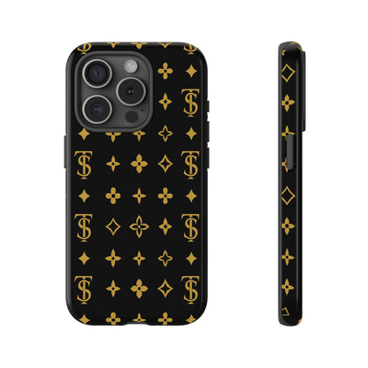 Gold Monogram Pattern Tough Phone Case | Black & Gold Luxury Design for Iphone, Samsung Galaxy and Pixel